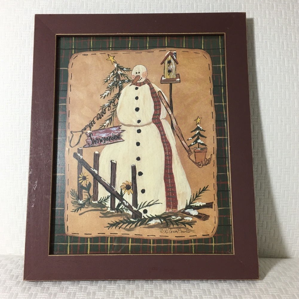 Rustic‎ Snowman Winter Garden Scene Picture
